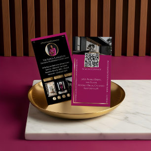 Luxury Real Estate Black Gold Pink Social Photos Business Card