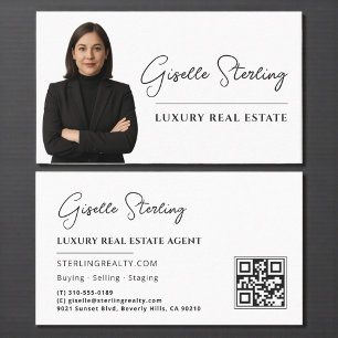 Luxury Real Estate Black & White QR Code Photo Business Card
