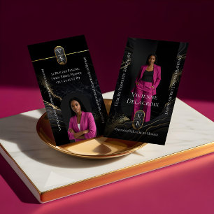 Luxury Real Estate Elegant Black Gold Marble Photo Business Card