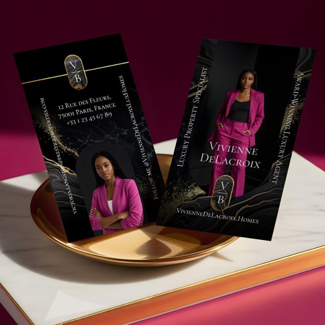 Luxury Real Estate Elegant Black Gold Marble Photo Business Card (Luxury Real Estate Elegant Black Gold Marble Photo Business Card)