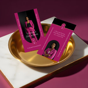 Luxury Real Estate Elegant Black Gold & Pink Photo Business Card