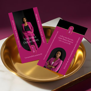 Luxury Real Estate Elegant Black Gold & Pink Photo Business Card