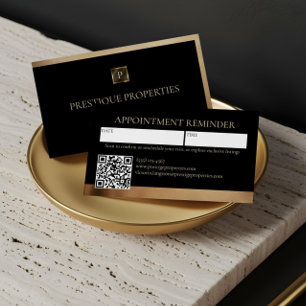 Luxury Real Estate & Law Firm Black Gold Monogram Appointment Card