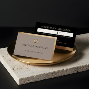 Luxury Real Estate & Law Firm Black Gold Monogram Appointment Card