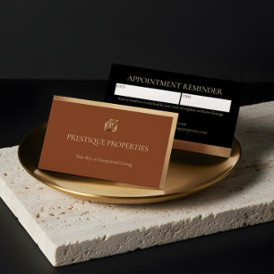 Luxury Real Estate & Law Firm Black Gold Monogram Appointment Card