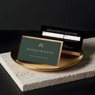 Luxury Real Estate & Law Firm Black Gold Monogram Appointment Card