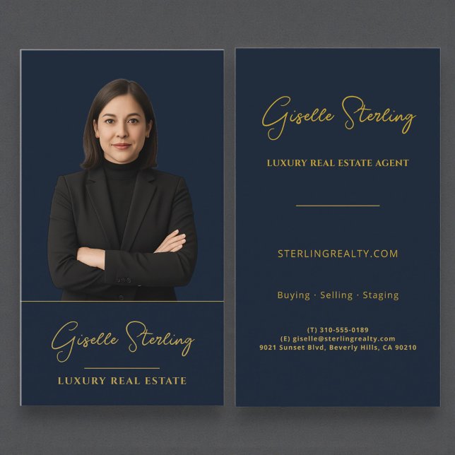 Luxury Real Estate Navy Blue Gold Professional Business Card (Creator Uploaded)