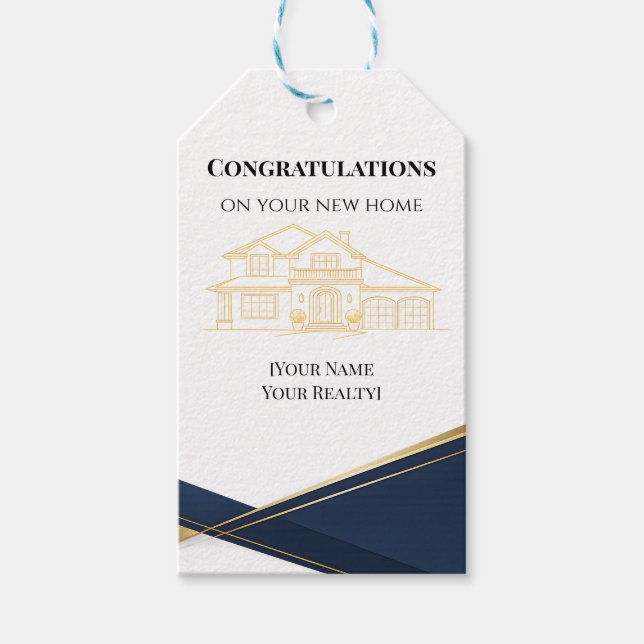 Luxury Realtor Closing Gift Tag Navy Gold (Front)
