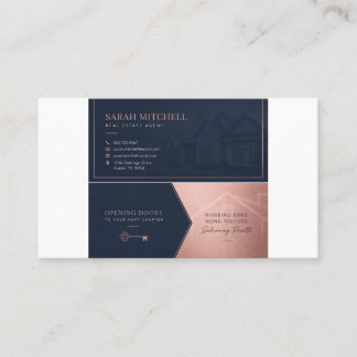 Luxury Realtor Navy Rose Gold Business Card Templa