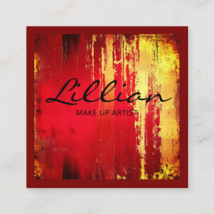 Luxury red and gold abstract QR code Square Business Card
