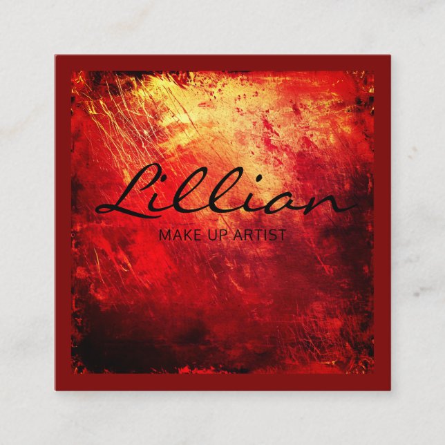 Luxury red and gold abstract QR code Square Business Card (Front)