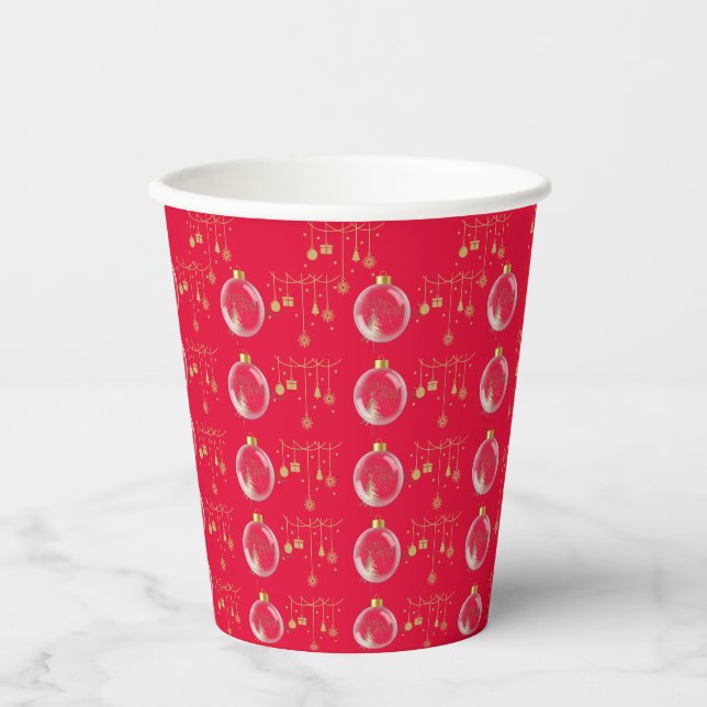 Luxury Red and Gold Bauble Christmas Paper Cups (Front)