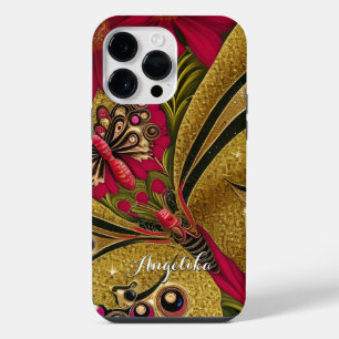 Luxury Red and Gold Butterfly Custom Name iPhone 14 Pro Max Case