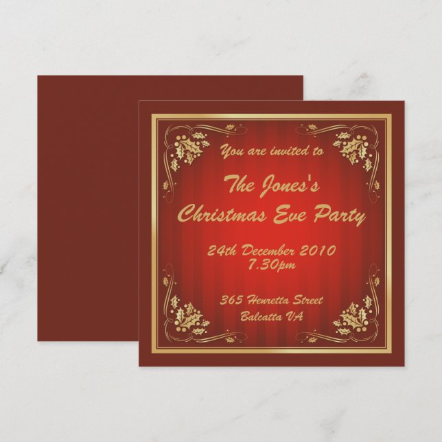 Luxury Red and Gold Christmas Party Invitation (Front/Back)
