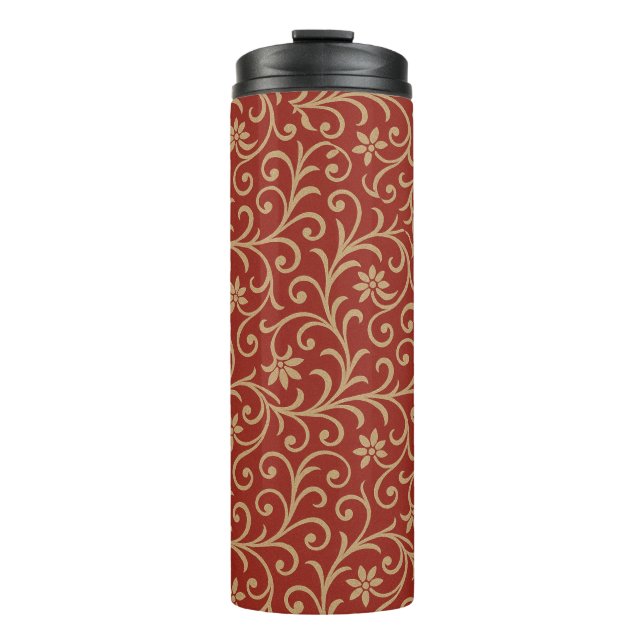 Luxury Red and Gold Damask Floral Scroll  Thermal Tumbler (Front)