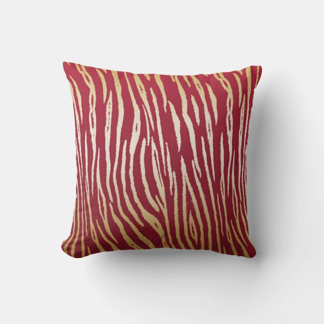 Luxury Red and Gold Tiger Print Cushion (Front)