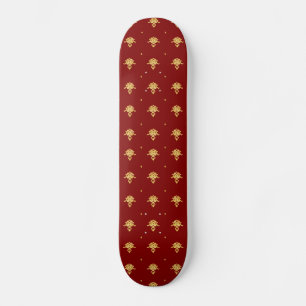 Luxury Red and Gold Vintage Damask Pattern Skateboard