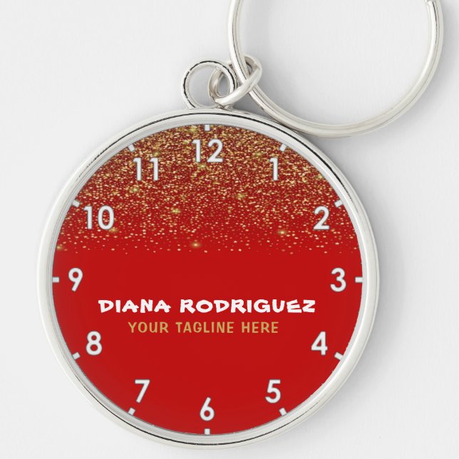 Luxury red and golden glitter minimal modern key ring (Front)