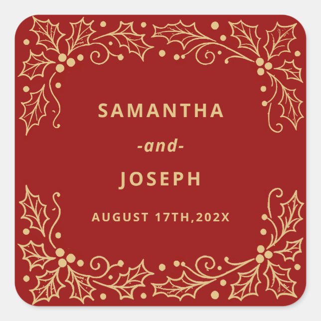 Luxury Red & Antique-Gold Wedding Candle Label (Front)