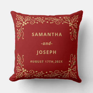 Luxury Red & Antique-Gold Wedding Cushion