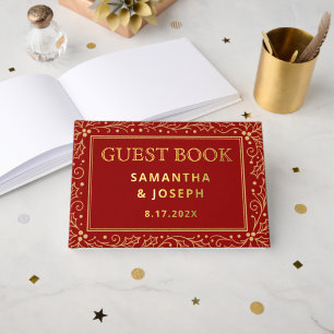 Luxury Red & Antique-Gold Wedding Guest Book
