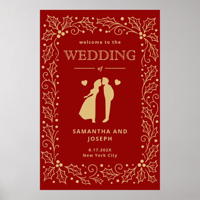 Luxury Red & Antique-Gold Wedding Poster (Front)