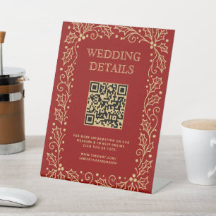 Luxury Red & Antique-Gold Wedding QR Code Sign