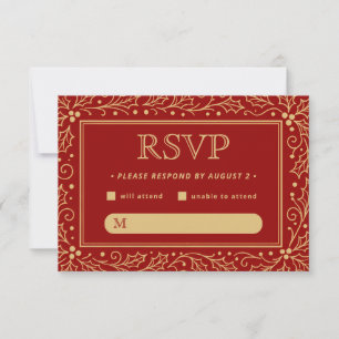 Luxury Red & Antique-Gold Wedding RSVP Card
