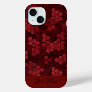 Luxury Red Black Hexagon Your Name Abstract Magic iPhone 15 Case