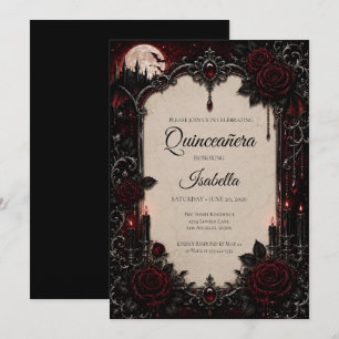 Luxury Red & Black Quinceañera Invitation