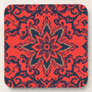 Luxury Red Blue Ornate Persian Medallion Pattern Coaster