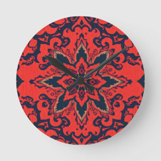 Luxury Red Blue Ornate Persian Medallion Pattern Round Clock