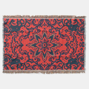 Luxury Red Blue Ornate Persian Medallion Pattern Throw Blanket