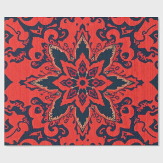 Luxury Red Blue Ornate Persian Medallion Pattern Wrapping Paper