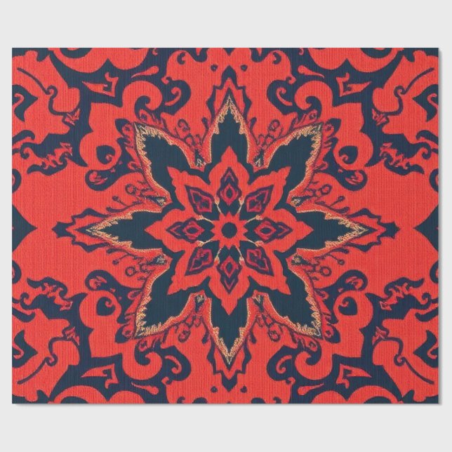 Luxury Red Blue Ornate Persian Medallion Pattern Wrapping Paper (Flat)