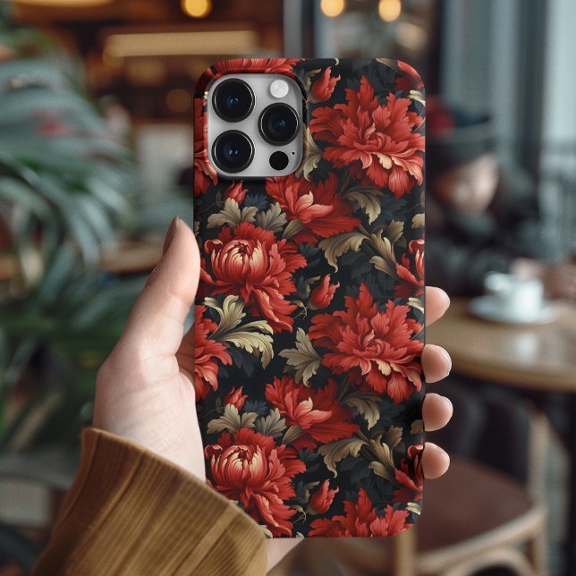 Luxury Red Floral Peony Gift for Girlfriend  iPhone Case (Luxury Dark Floral iPhone 16 Pro Case | Elegant Red Peony Botanical Cover)