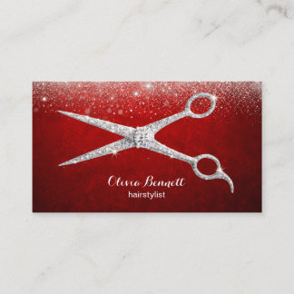 Luxury Red Glitter Hairstylist Scissors Business Card