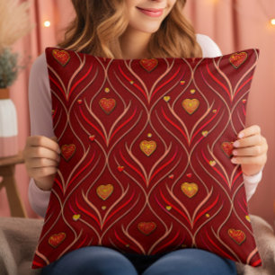 Luxury Red Gold Art Deco Abstract Pattern Cushion