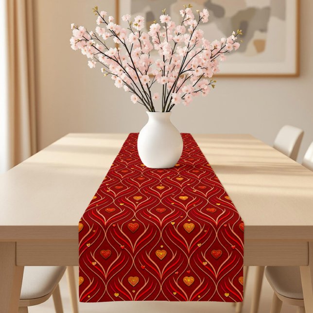 Luxury Red Gold Art Deco Abstract Pattern Short Table Runner (Creator Uploaded)