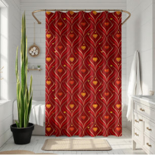 Luxury Red Gold Art Deco Abstract Pattern Shower Curtain