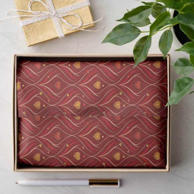 Luxury Red Gold Art Deco Abstract Pattern Tissue Paper (Gift)