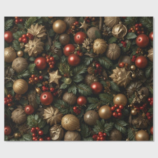 Luxury Red Gold Christmas Ornament  Wrapping Paper