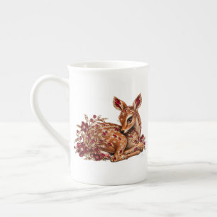 Luxury Red Gold Deer Art Bone China Mug