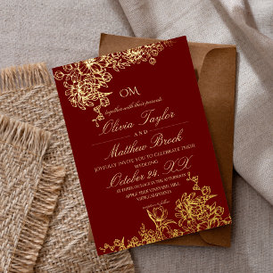 Luxury Red & Gold Garden Floral Elegant Wedding