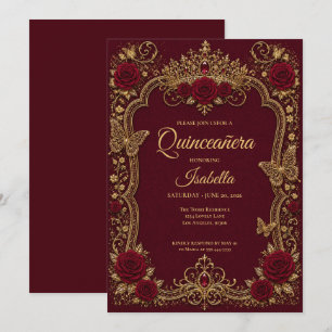 Luxury Red & Gold Princess Quinceañera Invitation