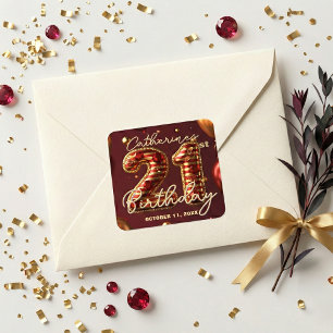 Luxury Red Gold Ruby Gem 21st Birthday Party Square Sticker