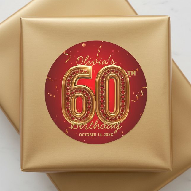 Luxury Red Gold Ruby Gem Glam 60th Birthday  Classic Round Sticker (Creator Uploaded)