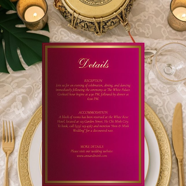 Luxury Red & Gold Wedding Details Card (Creator Uploaded)