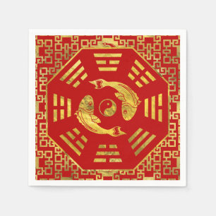 Luxury Red on gold Pair of Koi Fish in Bagua Napkin
