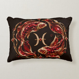 Luxury Red Pisces Zodiac Decorative Cushion